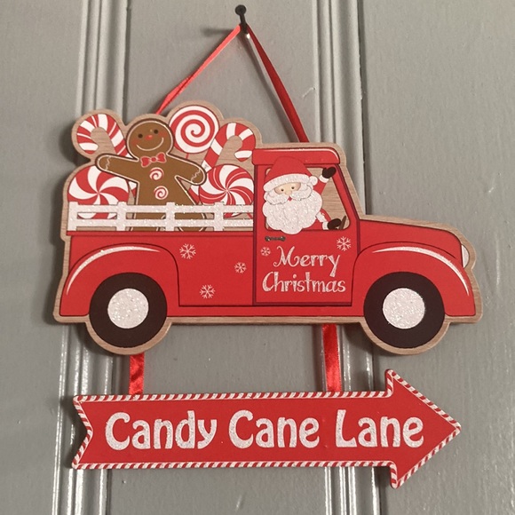 NWT Wooden Glitter Merry Christmas Santa Truck Candy Cane Lane➡️ Decoration Sign - Picture 8 of 12